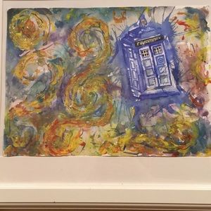 Handmade Doctor Who watercolor multimedia painting